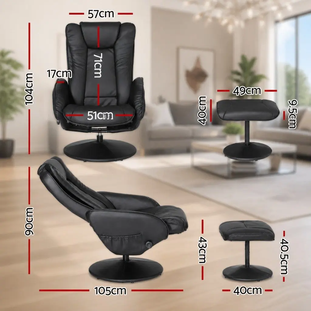 Recliner Chair Massage Heated Black Manual Recline Footrest Lounge Seat