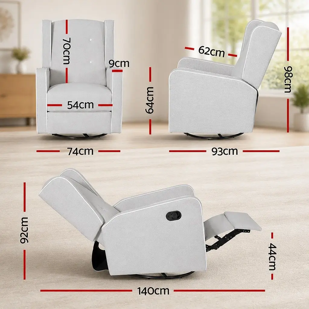 Recliner Armchair 360 Swivel Remote Control Lounge Grey Fabric