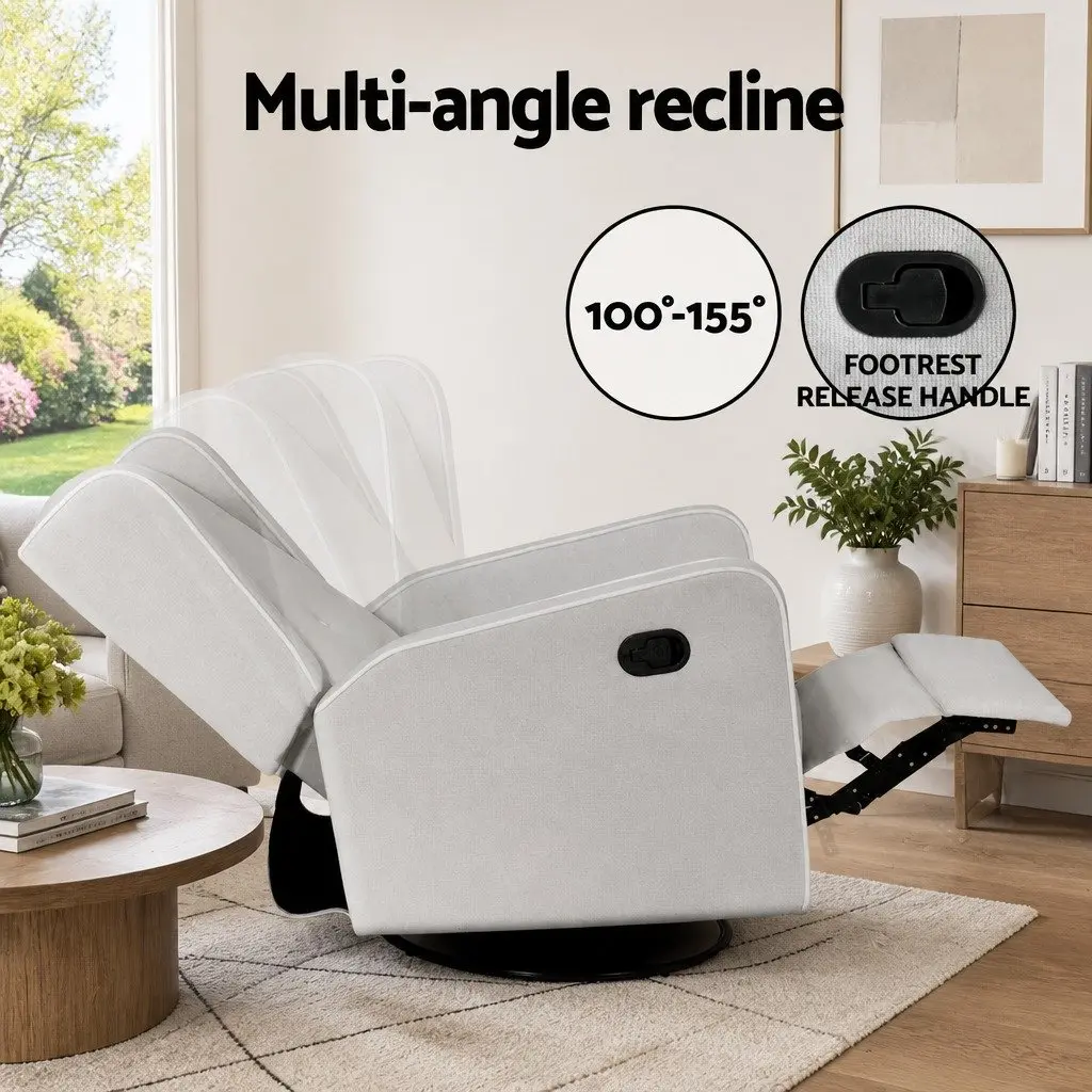 Recliner Armchair 360 Swivel Remote Control Lounge Grey Fabric