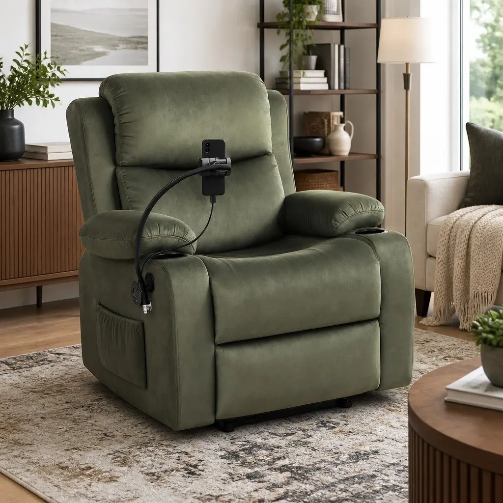 Heated Massage Recliner Chair in Velvet