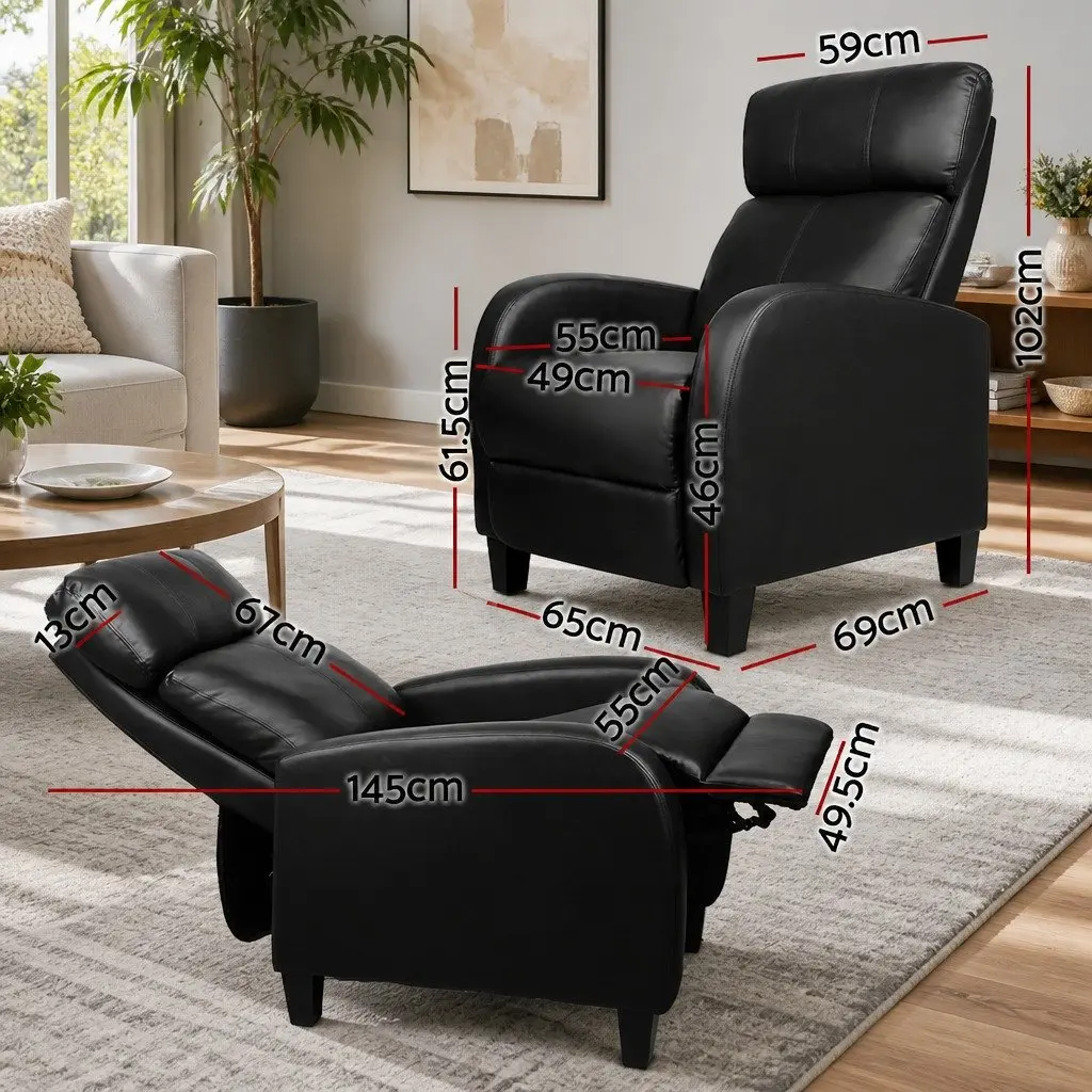 Black Reclining Armchair with Thick Cushioning