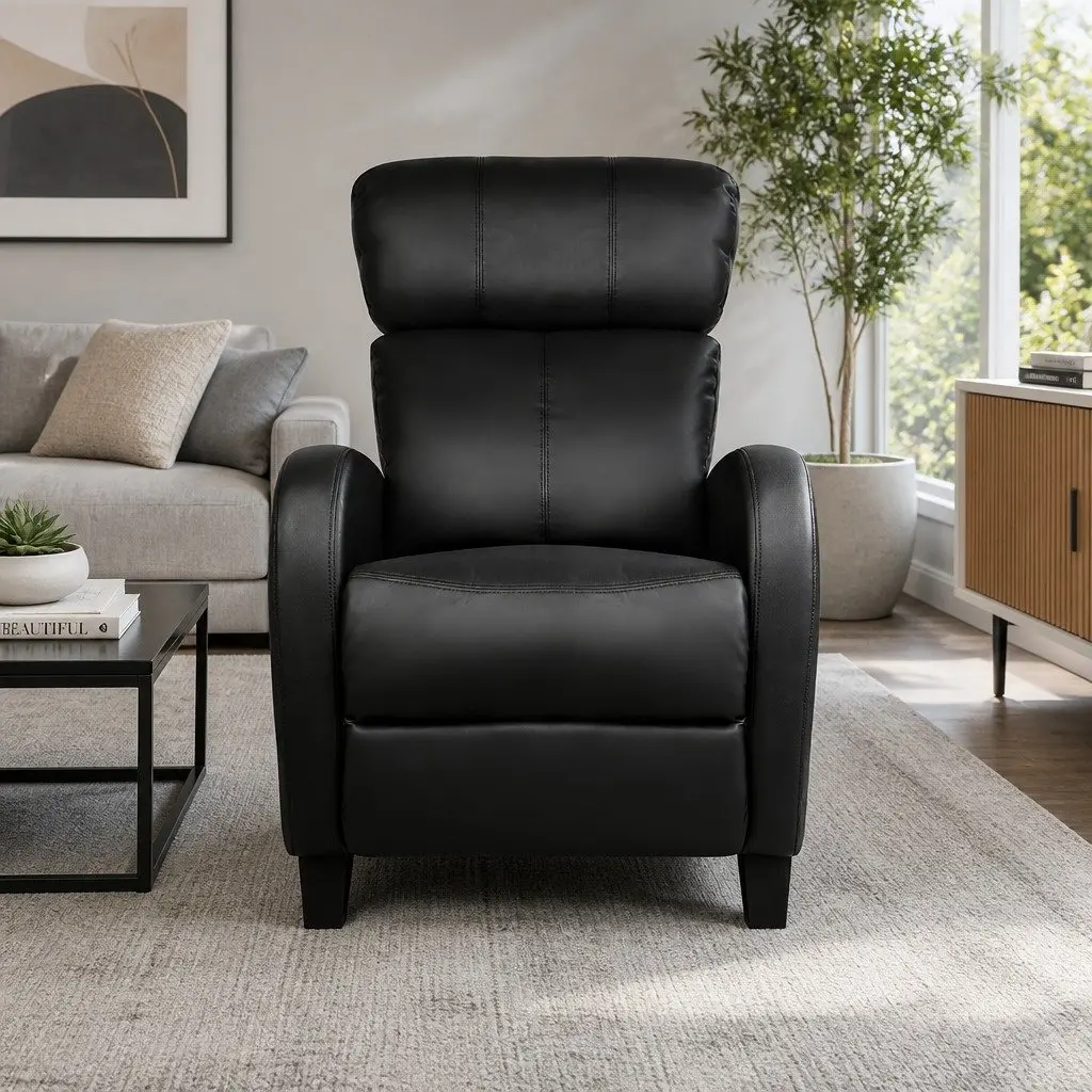 Black Reclining Armchair with Thick Cushioning