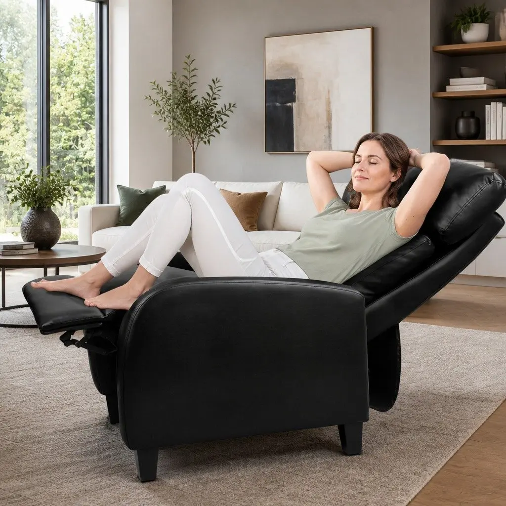 Black Reclining Armchair with Thick Cushioning