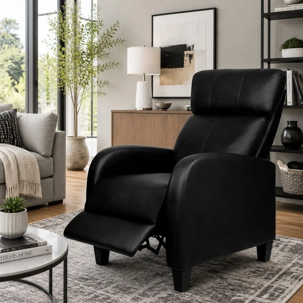 Black Reclining Armchair with Thick Cushioning