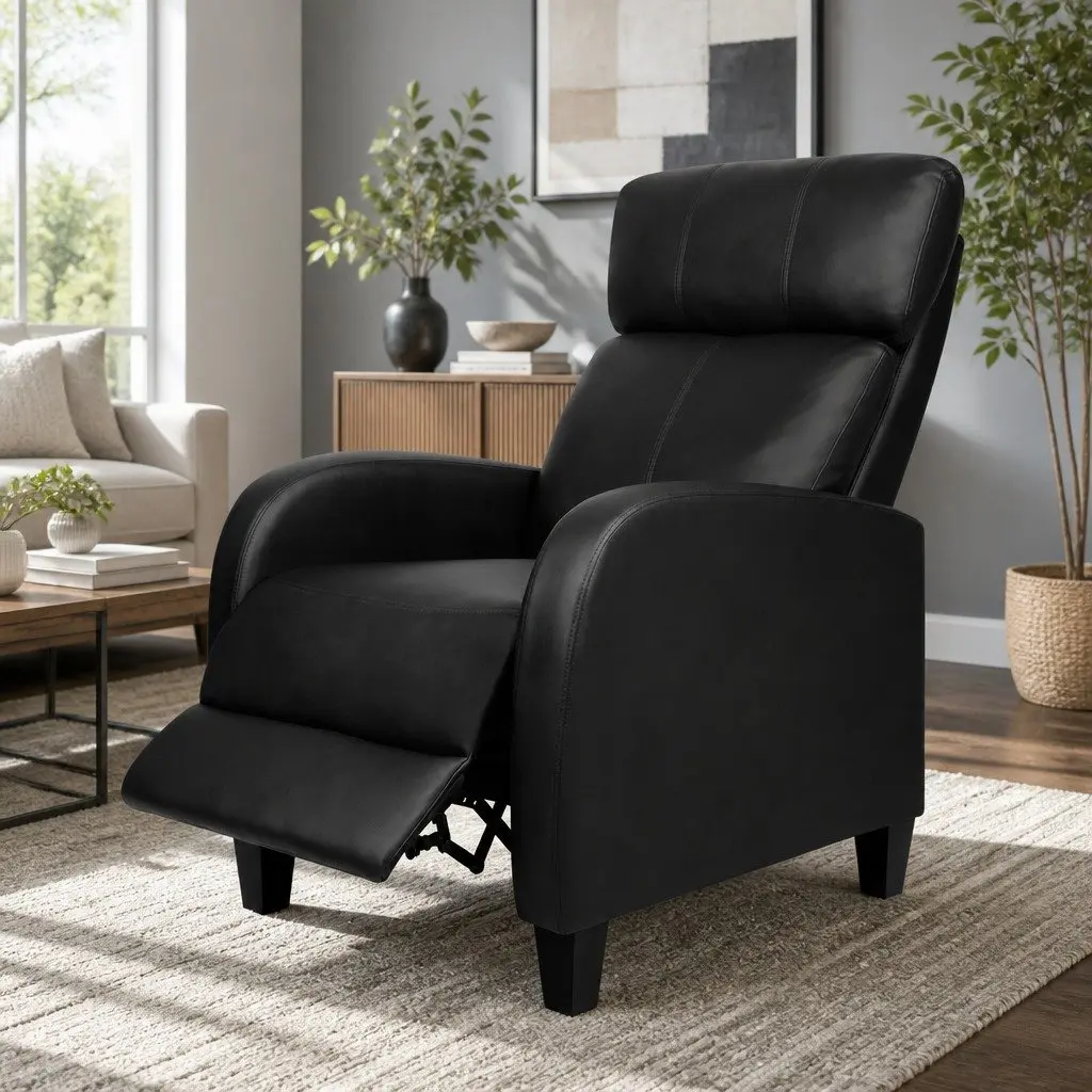 Black Reclining Armchair with Thick Cushioning