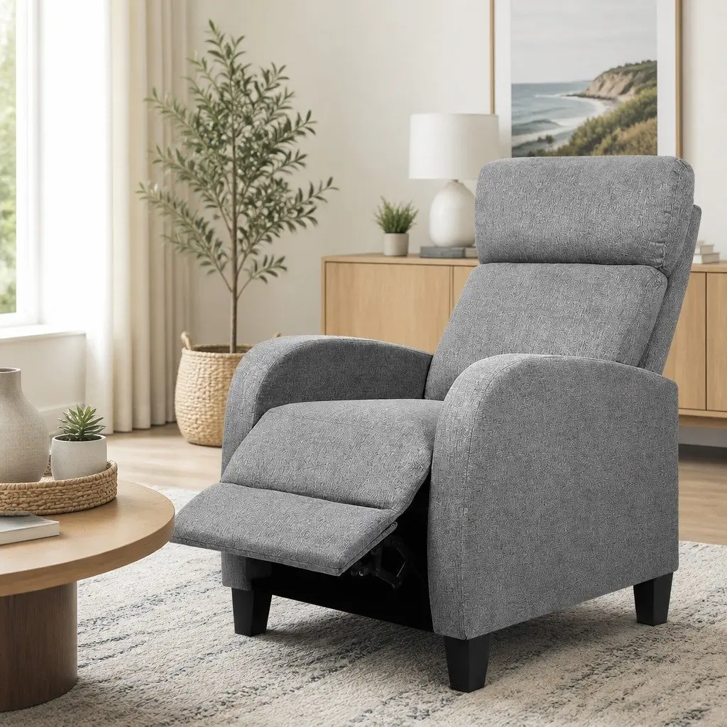 Reclining Armchair Adjustable Lounge Chair Grey Fabric 135 Degrees