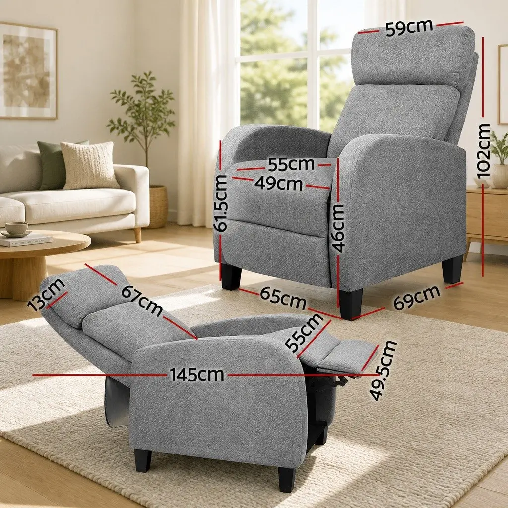 Reclining Armchair Adjustable Lounge Chair Grey Fabric 135 Degrees