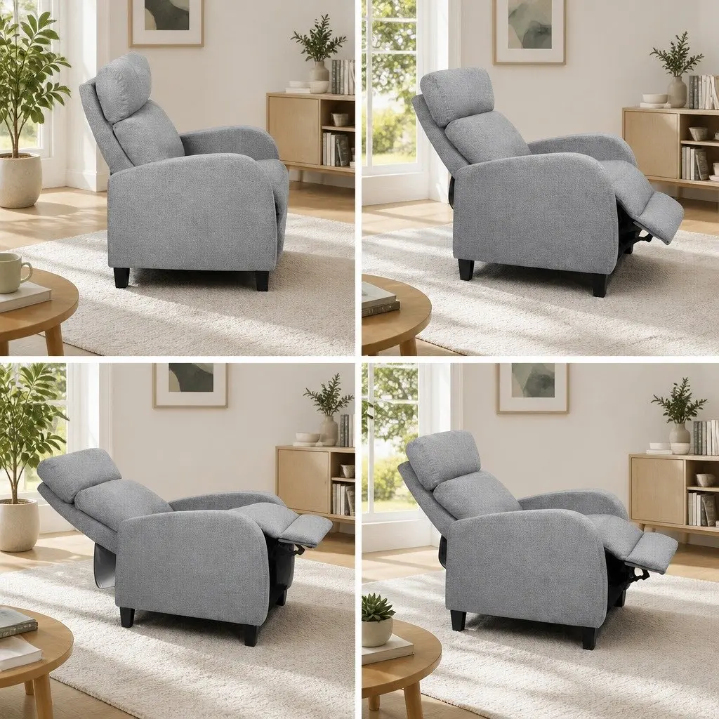 Reclining Armchair Adjustable Lounge Chair Grey Fabric 135 Degrees