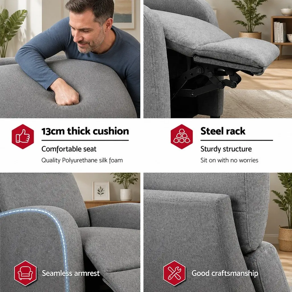 Reclining Armchair Adjustable Lounge Chair Grey Fabric 135 Degrees