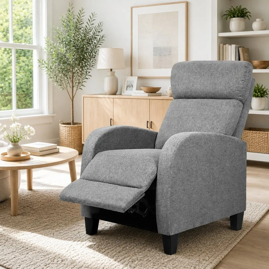 Reclining Armchair Adjustable Lounge Chair Grey Fabric 135 Degrees