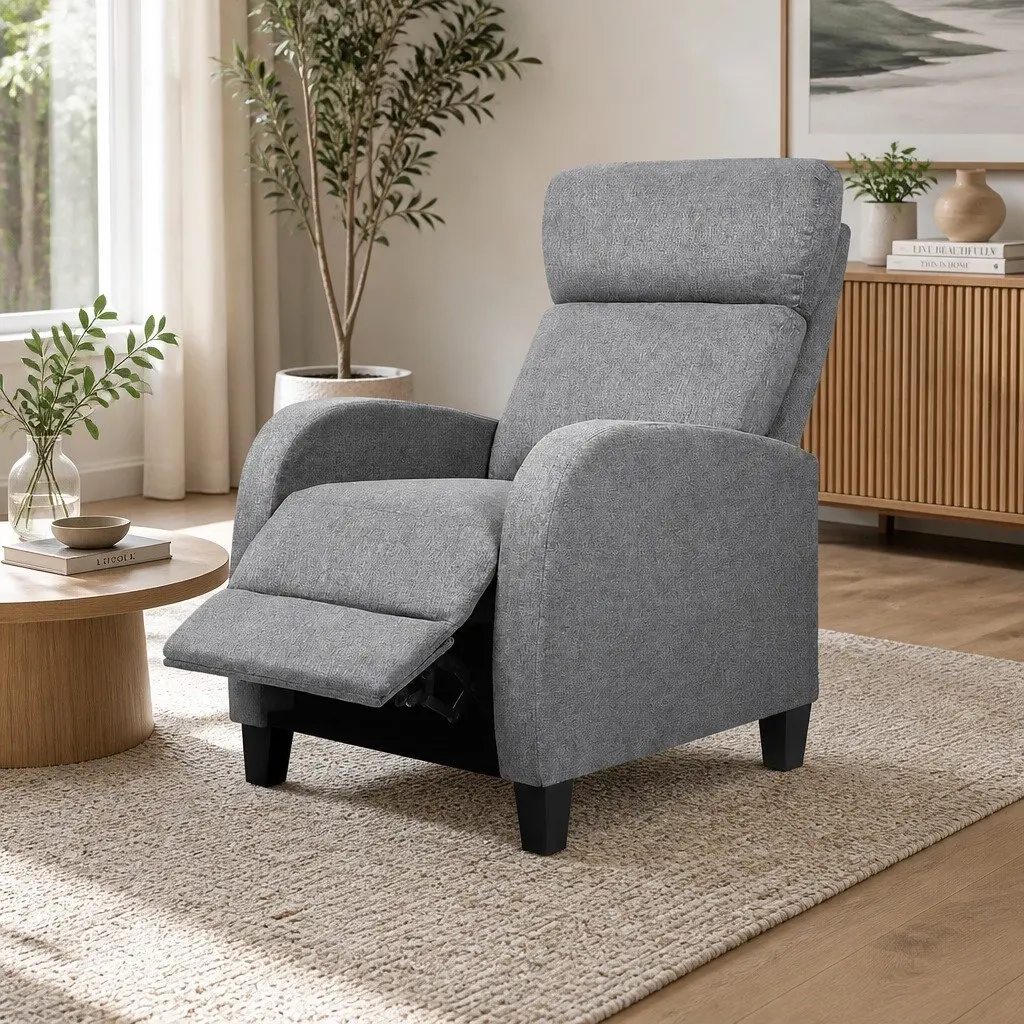 Reclining Armchair Adjustable Lounge Chair Grey Fabric 135 Degrees