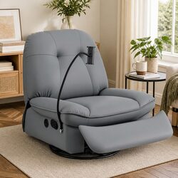 Reliable Manual Swivel Recliner Chair in Grey PU Leather