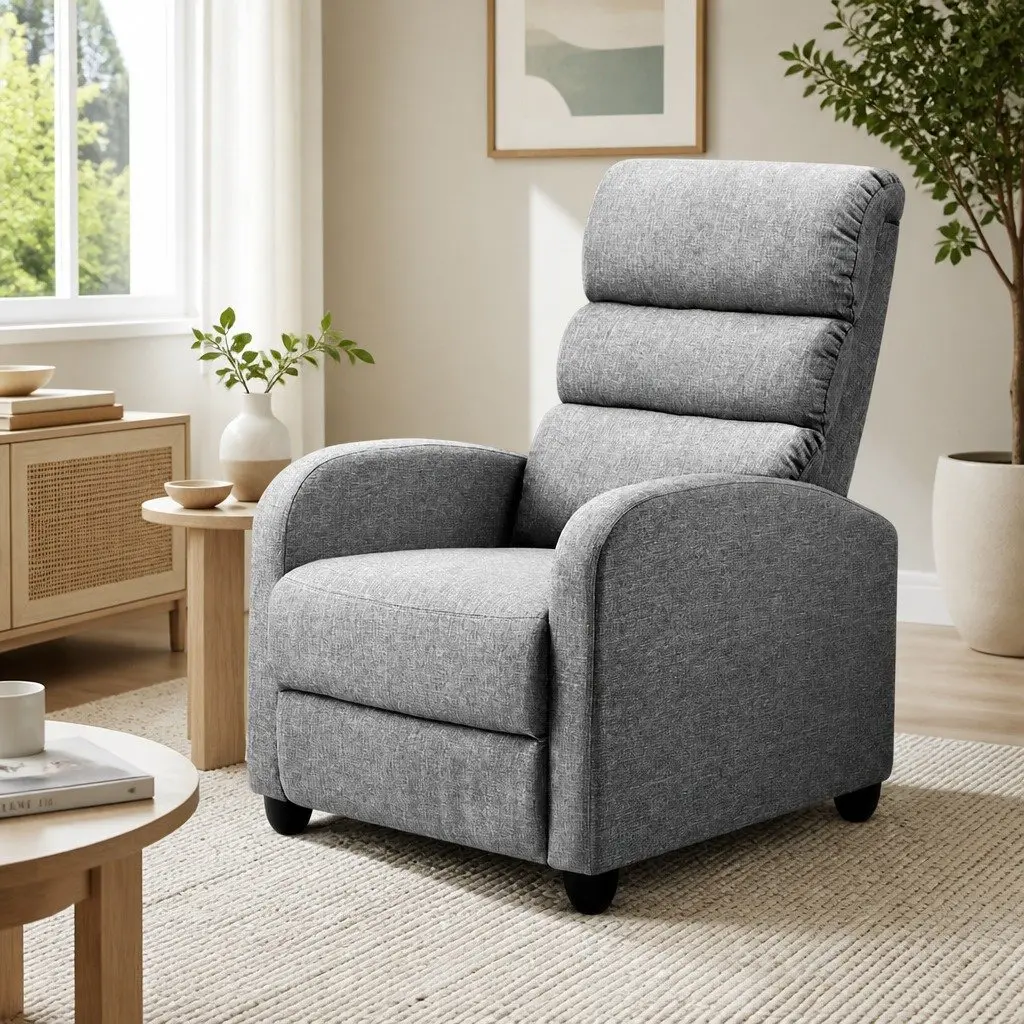 Grey Recliner Armchair with Footrest and Support