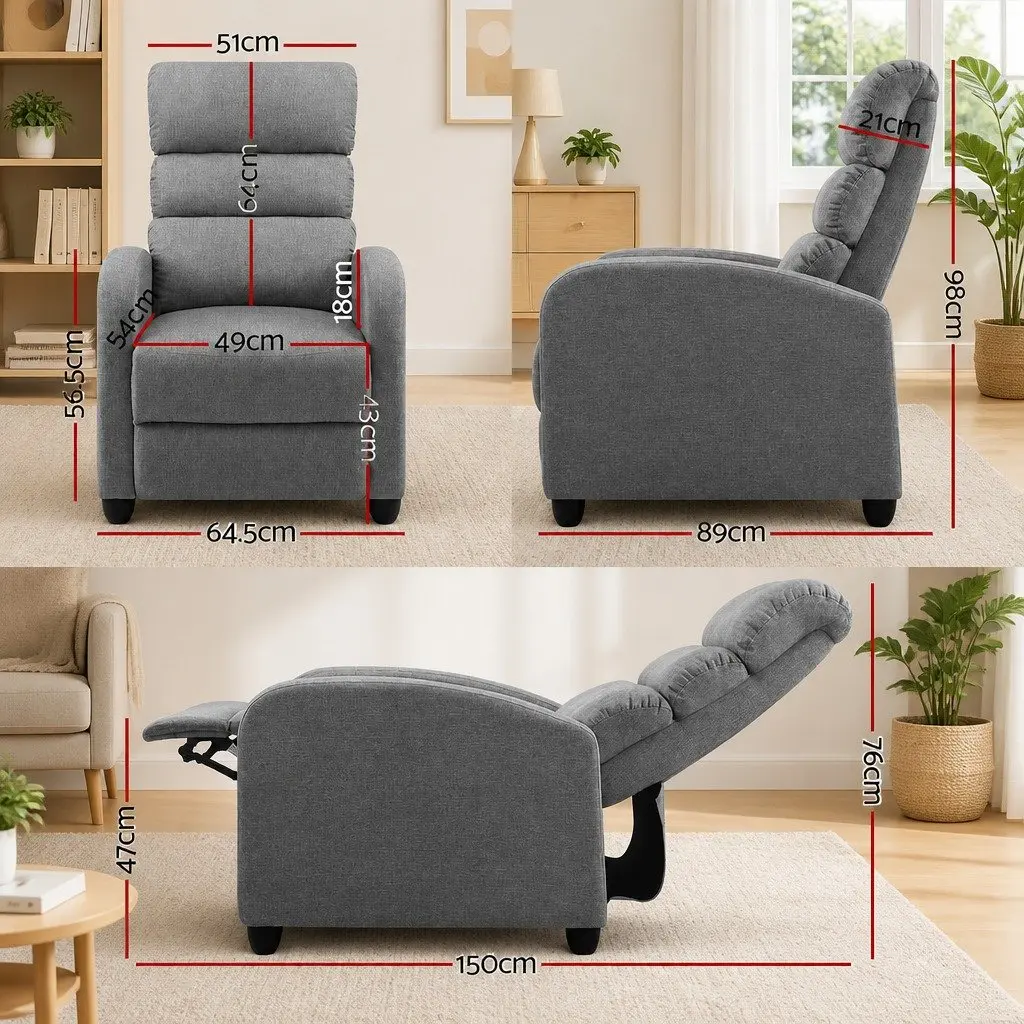 Grey Recliner Armchair with Footrest and Support