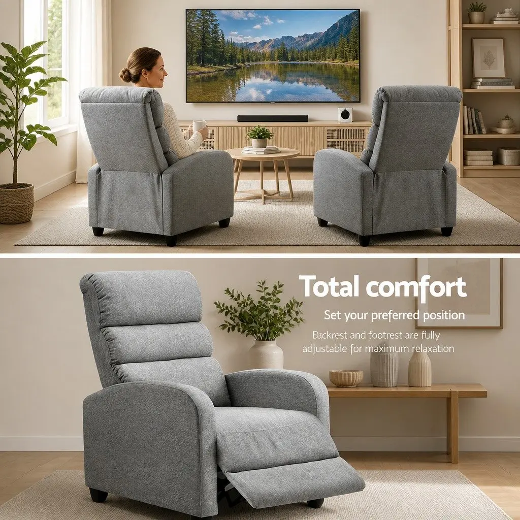 Grey Recliner Armchair with Footrest and Support