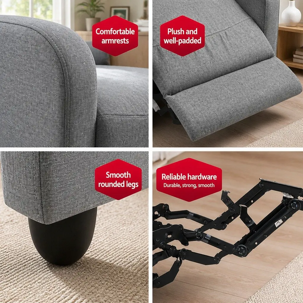 Grey Recliner Armchair with Footrest and Support