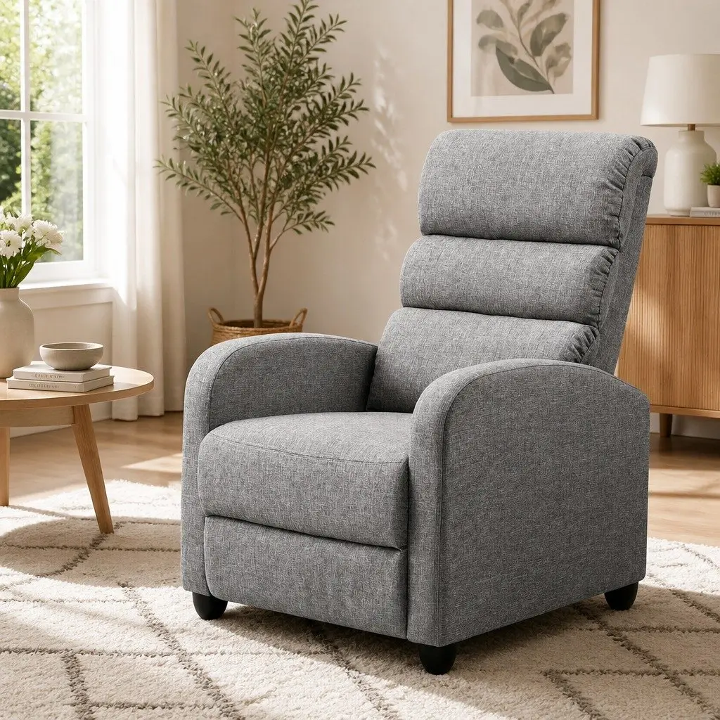 Grey Recliner Armchair with Footrest and Support