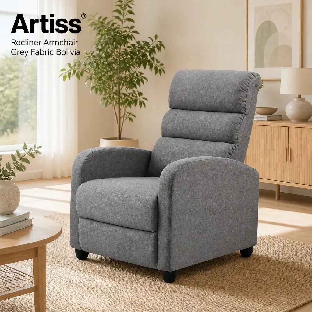 Grey Recliner Armchair with Footrest and Support