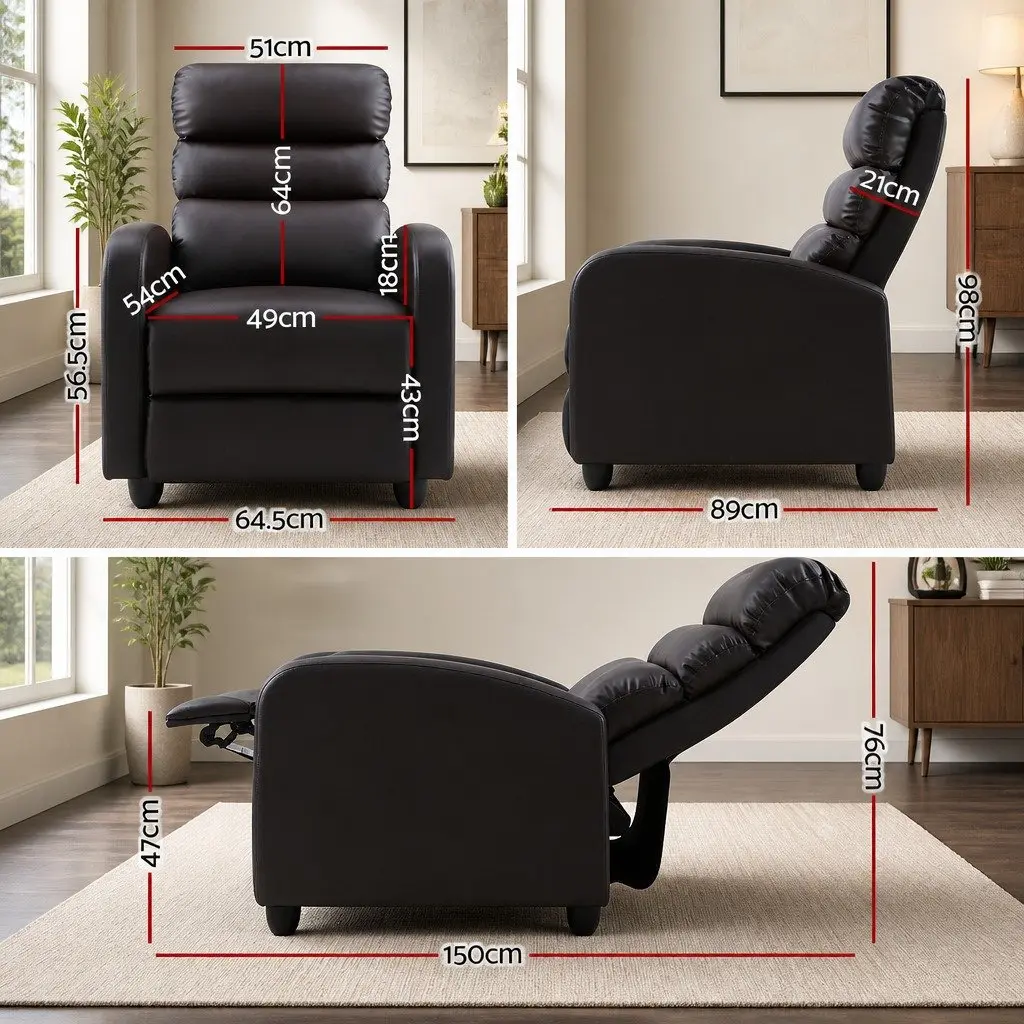 Recliner Armchair Brown PU Leather Adjustable Backrest Footrest Recline Chair