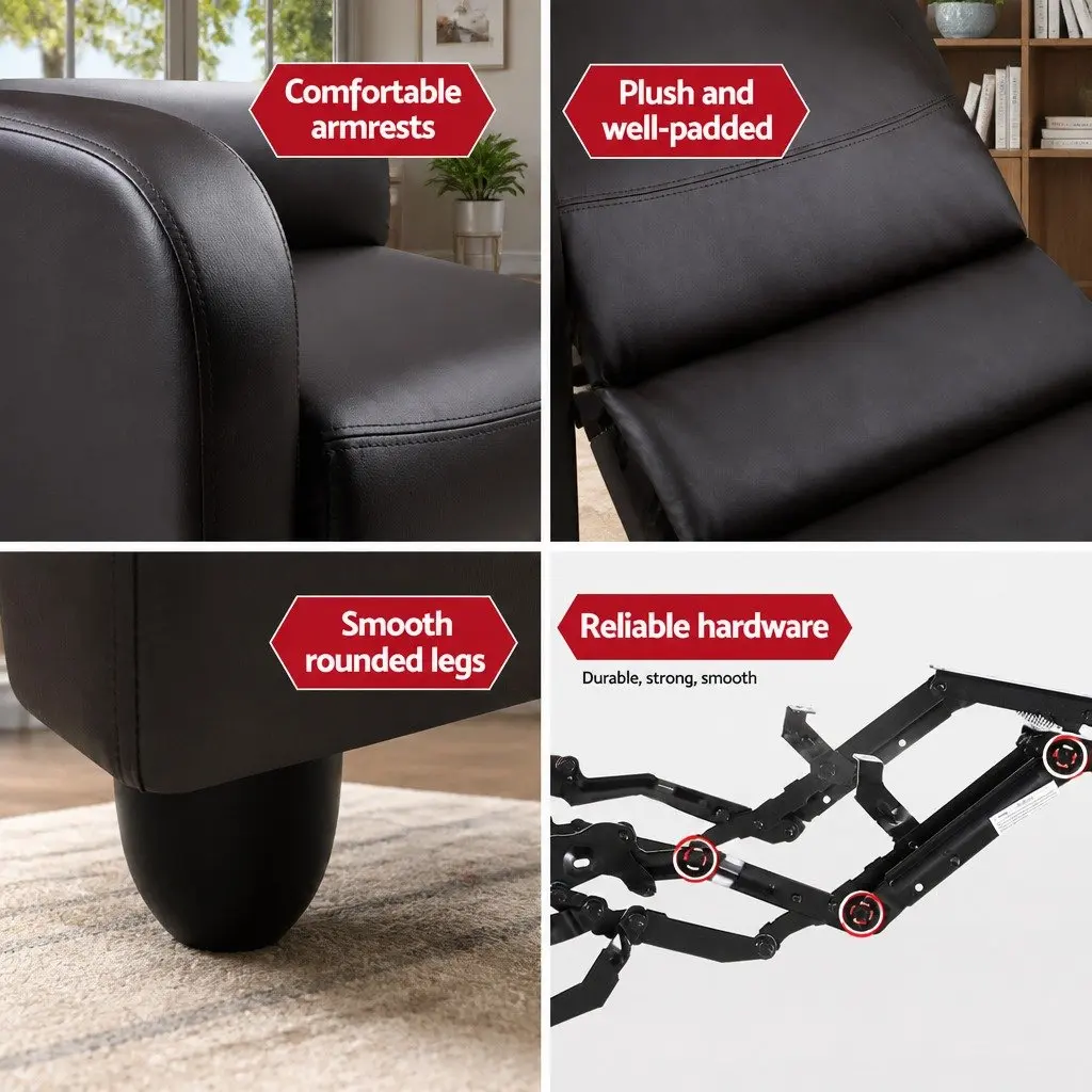 Recliner Armchair Brown PU Leather Adjustable Backrest Footrest Recline Chair
