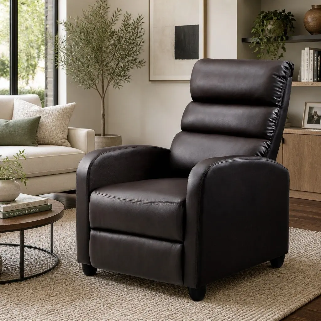 Recliner Armchair Brown PU Leather Adjustable Backrest Footrest Recline Chair