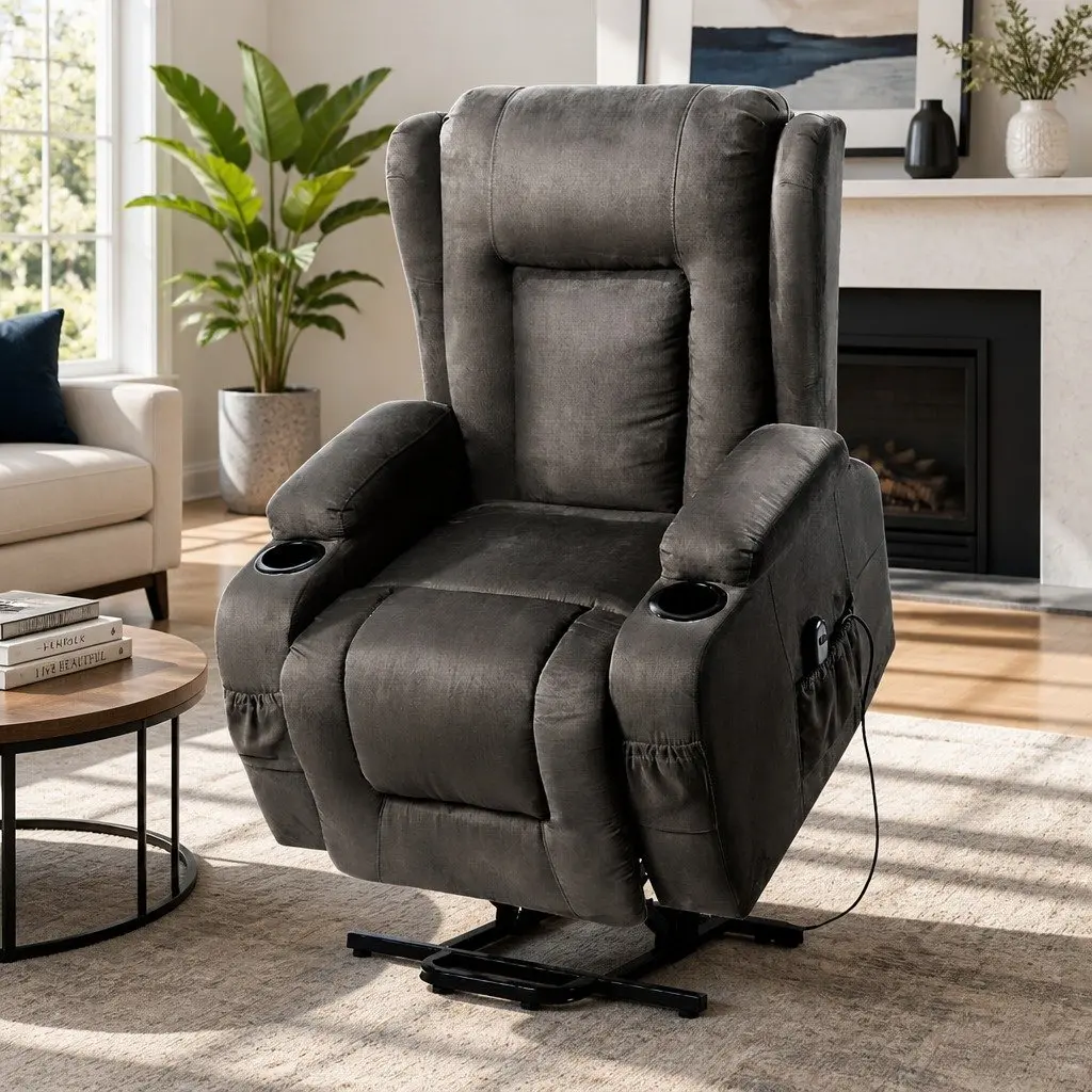 Massage Recliner Chair Lift Assist 8-Point Heated Adjustable Backrest Footrest Grey