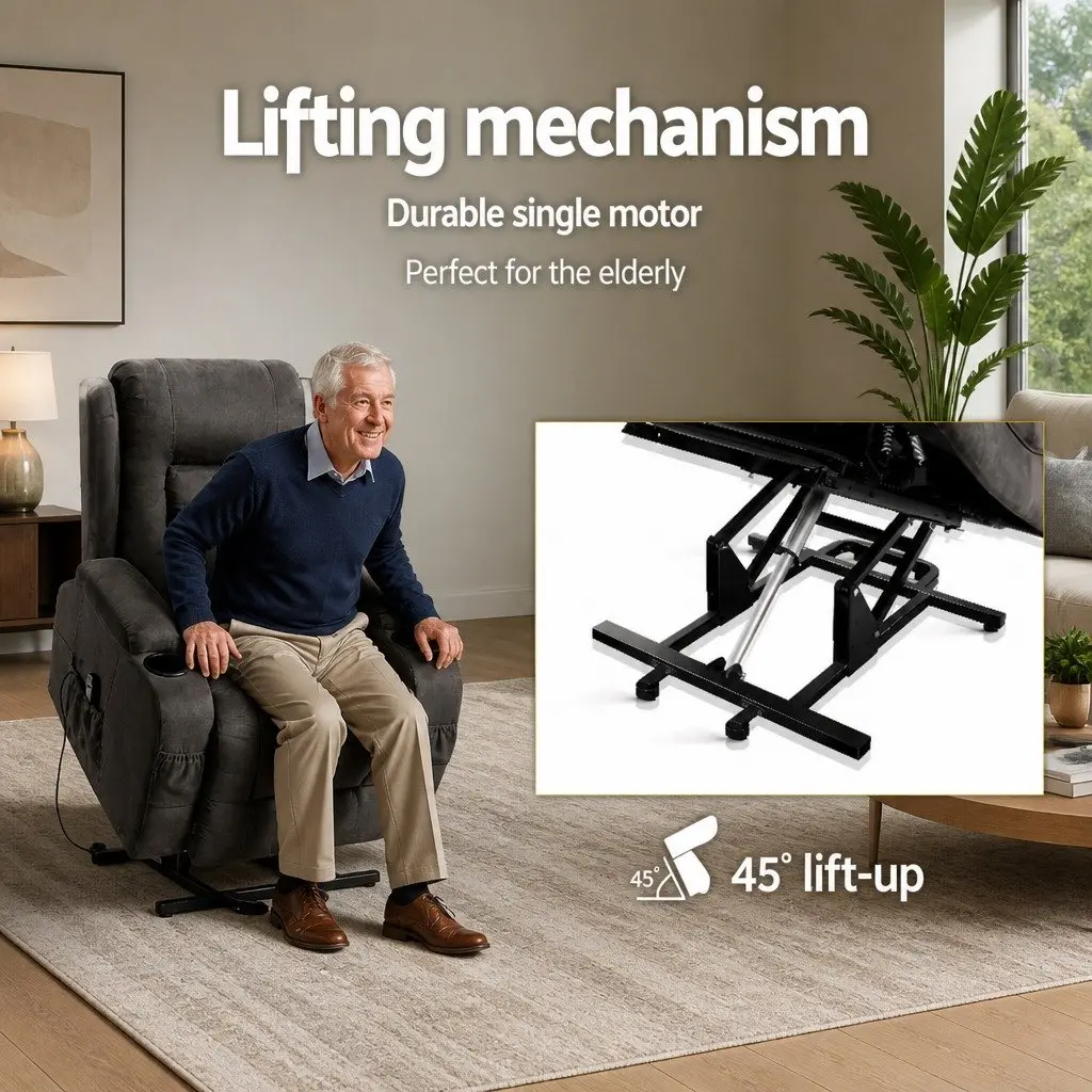 Massage Recliner Chair Lift Assist 8-Point Heated Adjustable Backrest Footrest Grey