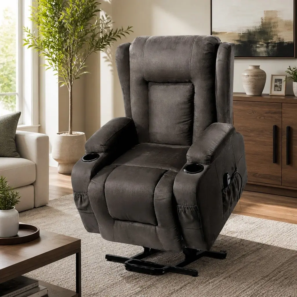 Massage Recliner Chair Lift Assist 8-Point Heated Adjustable Backrest Footrest Grey