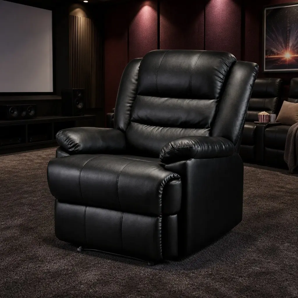 Recliner Chair Black PU Leather Armchair Adjustable Backrest Footrest Lounge