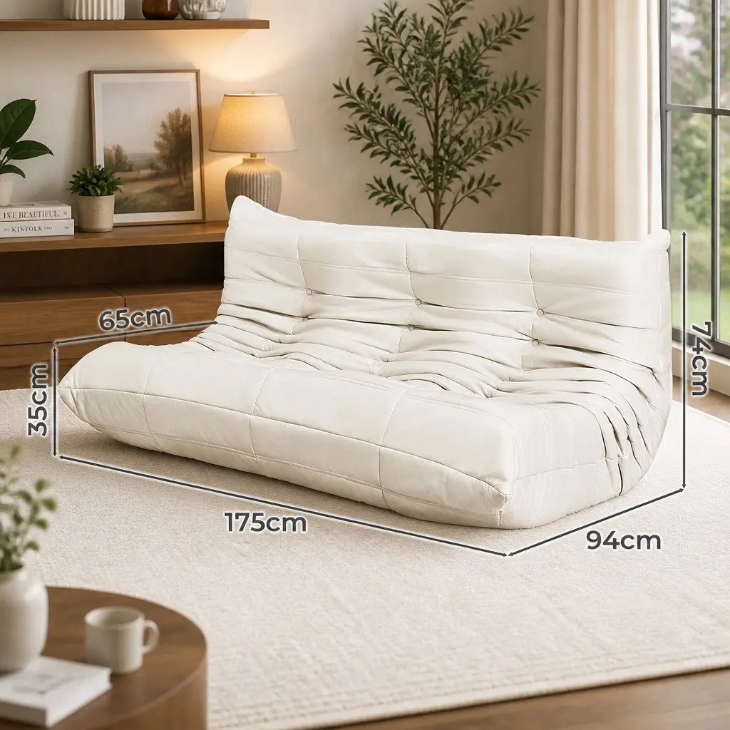 3 Seater Floor Sofa Caterpillar Lounge Microfibre Foam Beige