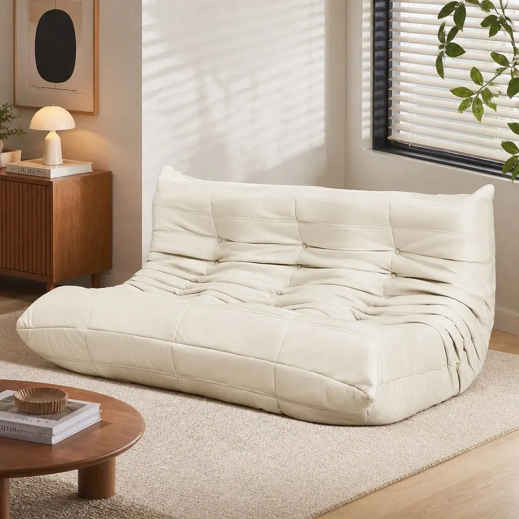 3 Seater Floor Sofa Caterpillar Lounge Microfibre Foam Beige