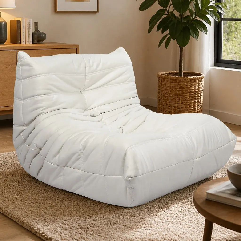 Floor Chair Caterpillar Sofa Single Seat Foam Relaxer Beige