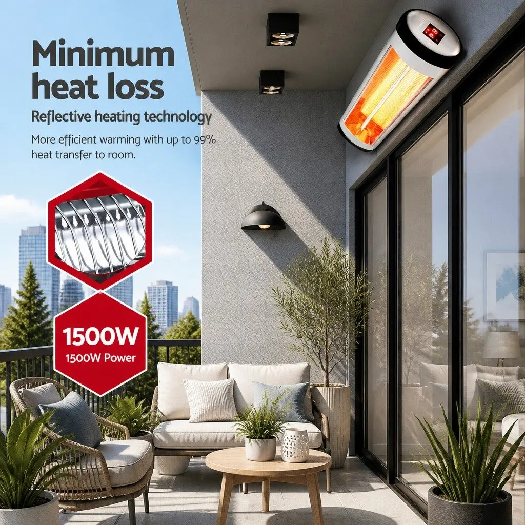 Electric Radiant Strip Heater 1500W Wall Mount Indoor Outdoor Heat Three