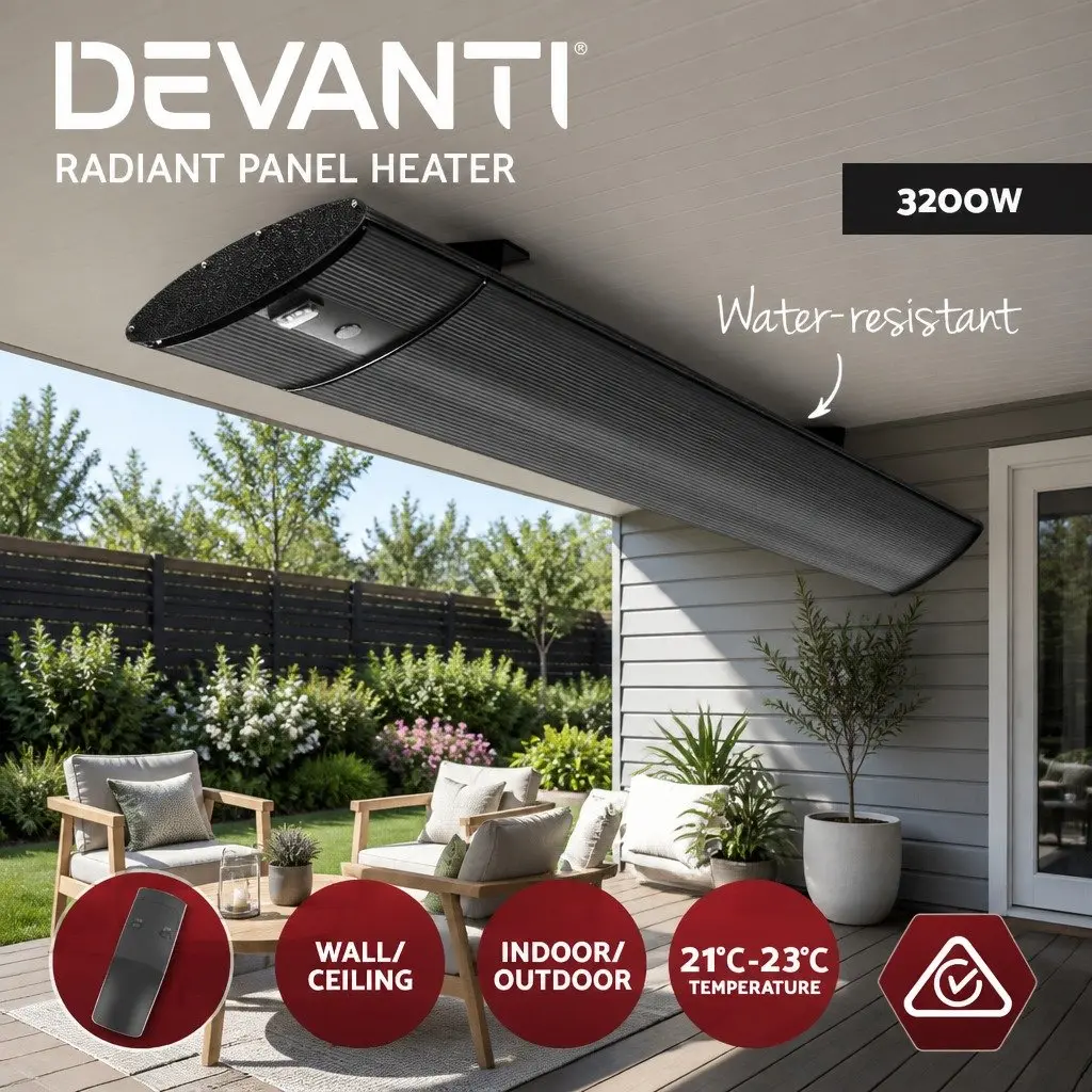 Electric Radiant Strip Heater Outdoor 3200W Wall Ceiling Mount Remote Control
