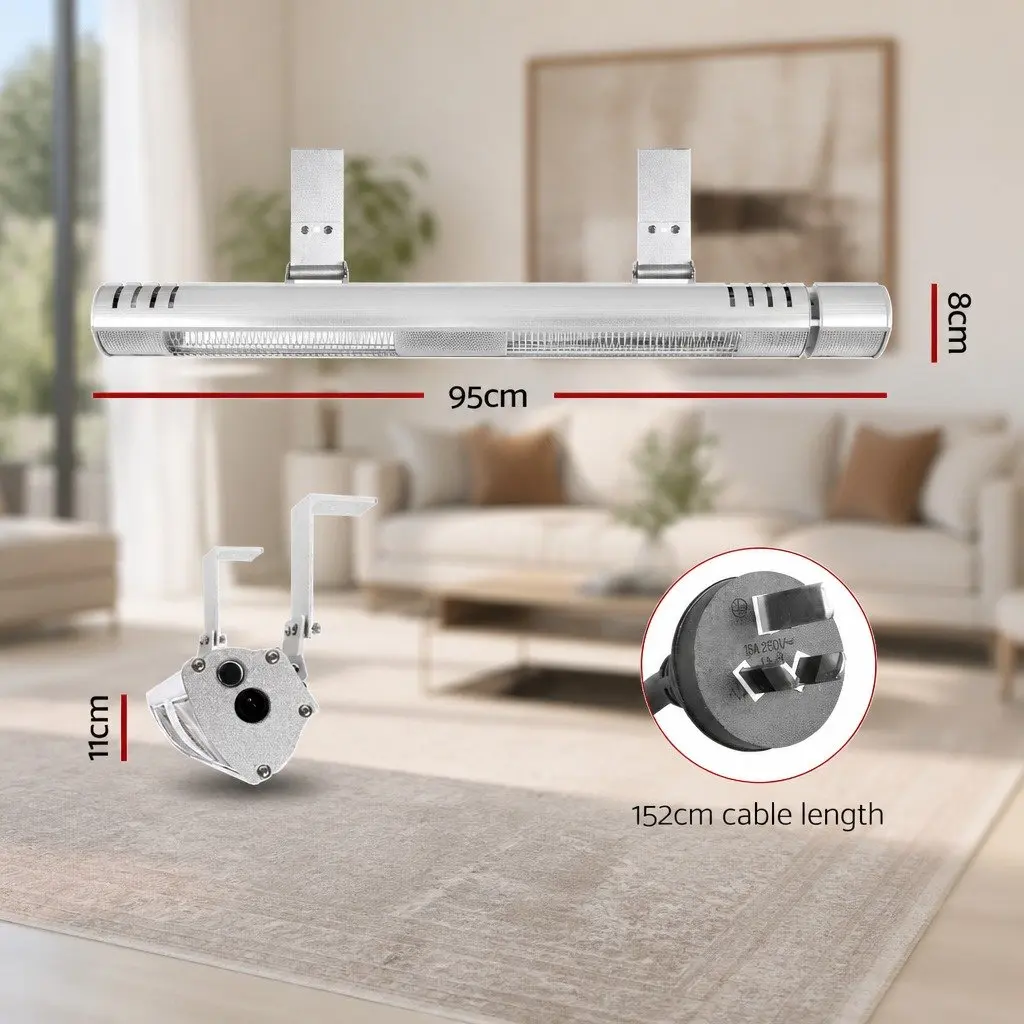 Electric Strip Heater Infrared Radiant Heating System 3000W Wall Mount Silver