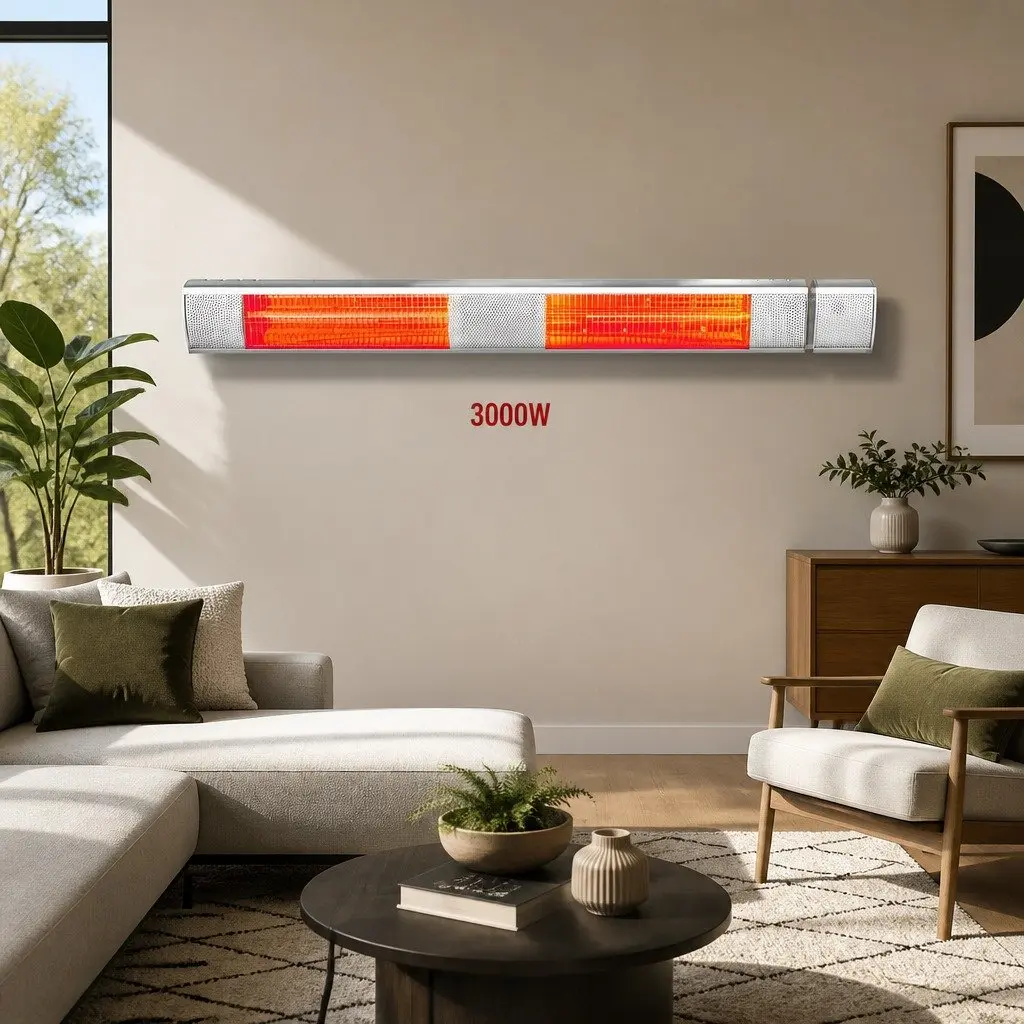 Electric Strip Heater Infrared Radiant Heating System 3000W Wall Mount Silver