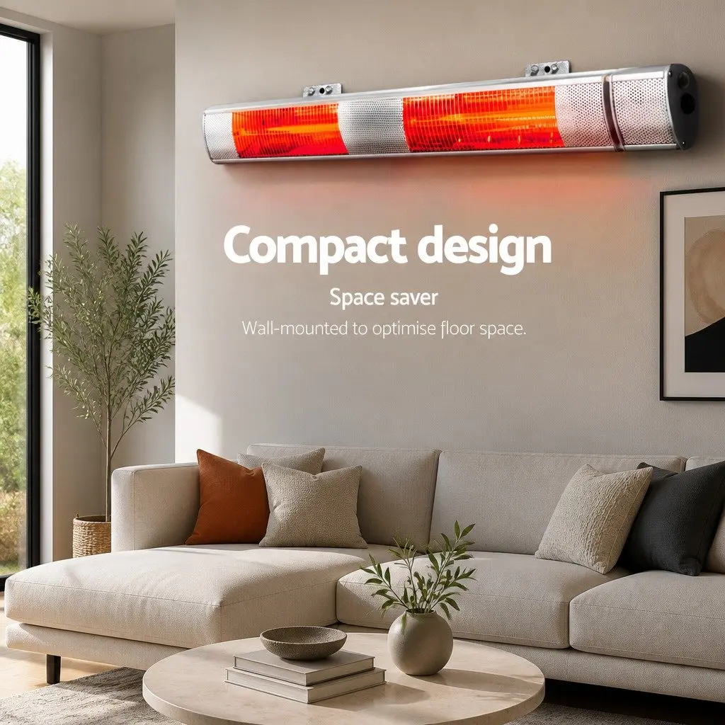 Electric Strip Heater Infrared Radiant Heating System 3000W Wall Mount Silver