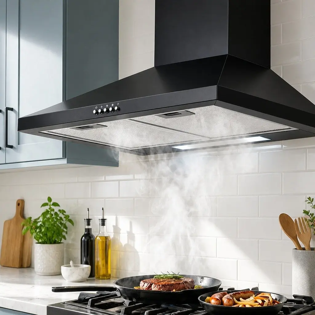 600mm Range Hood Wall Mounted Kitchen Extractor Fan 3-Speed Black