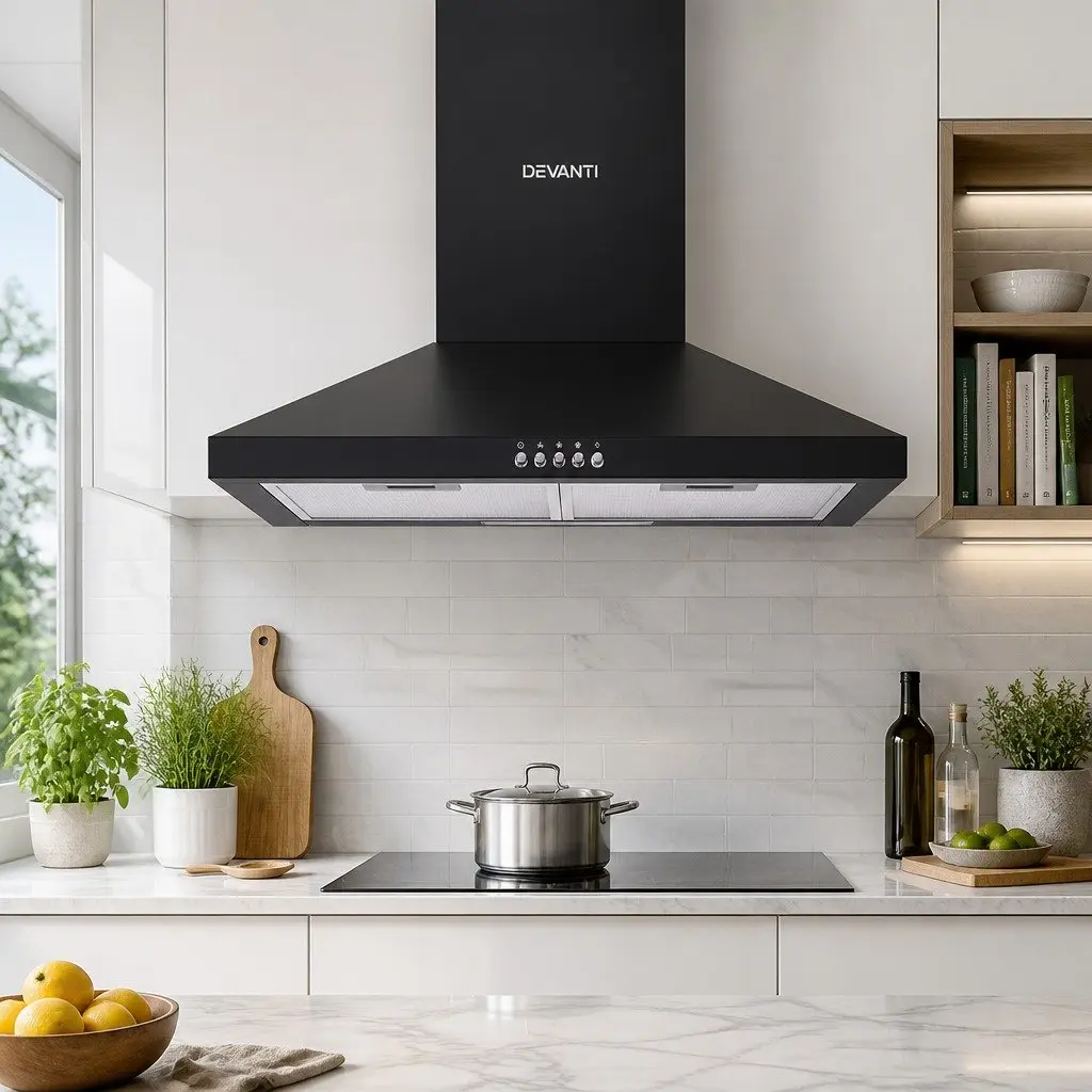 600mm Range Hood Wall Mounted Kitchen Extractor Fan 3-Speed Black