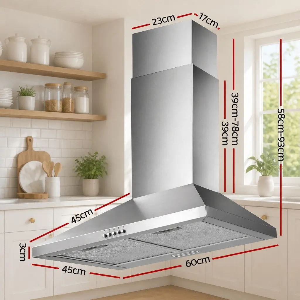 Range Hood Wall Mounted Kitchen Extraction Fan 600mm Stainless Steel Silver