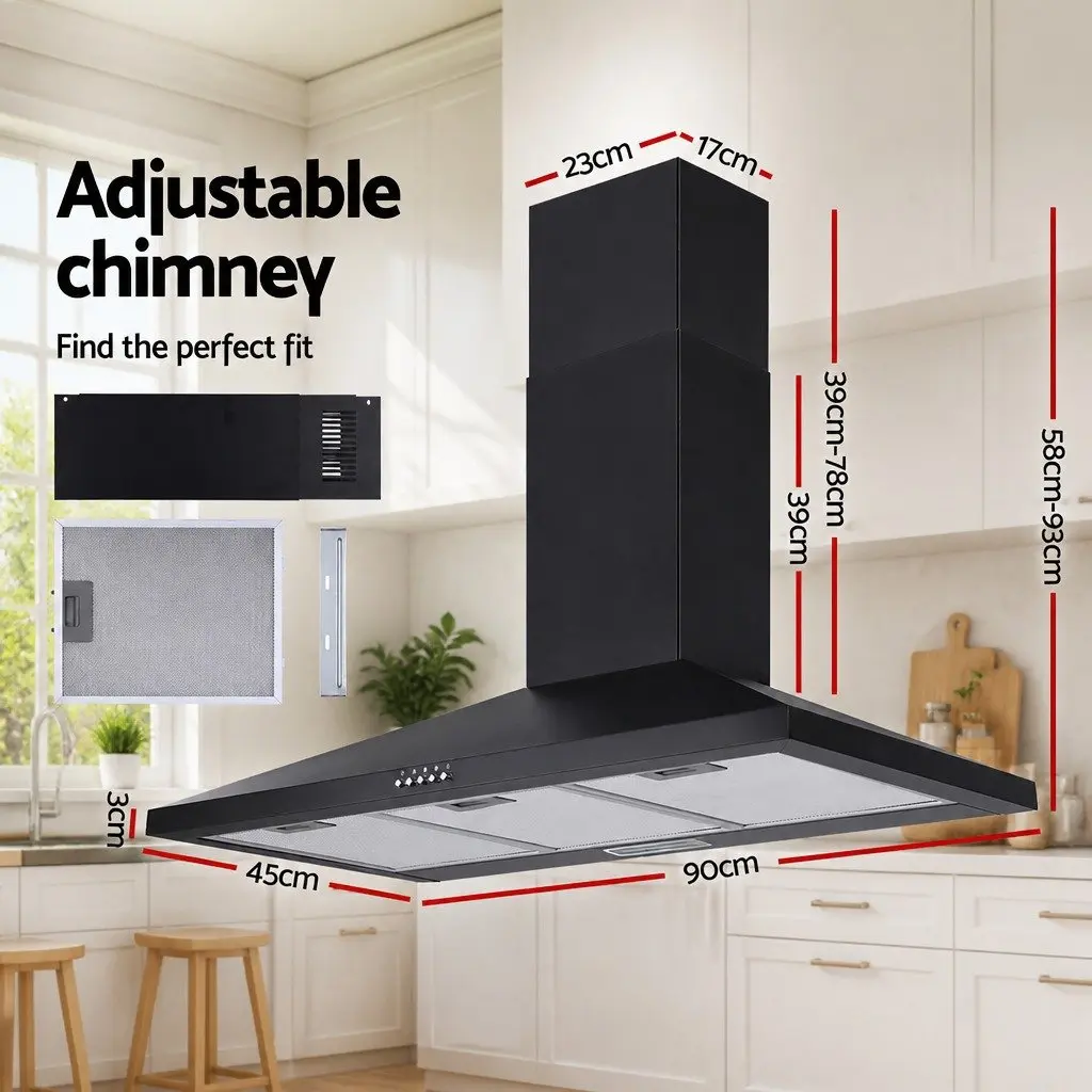 Wall Mounted Range Hood Kitchen Extractor Fan 900mm Black