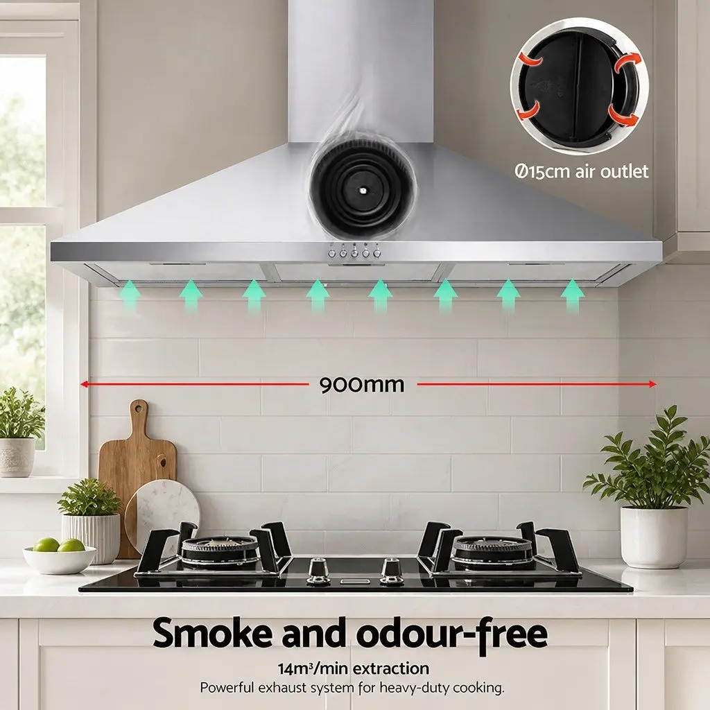 900mmWallMountedExtractorFanStainlessSteelKitchenRangeHoodSilver