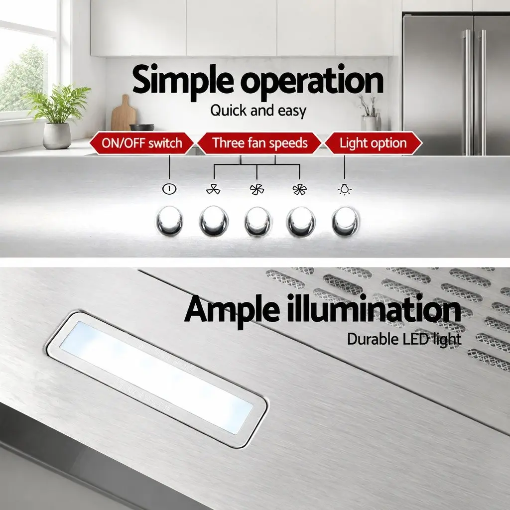 600mm Stainless Steel Range Hood Kitchen Rangehood Ducted Recirculated Silver