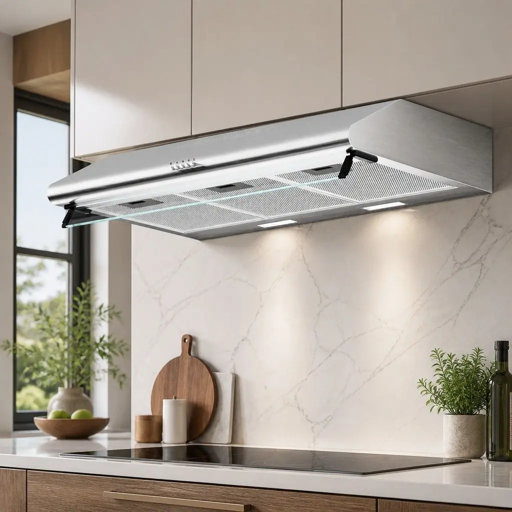 90cm Range Hood Stainless Steel Glass Visor Kitchen Extractor Fan Silver