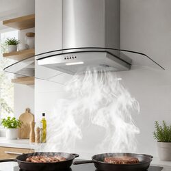 90cm Range Hood Curved Glass Canopy Kitchen Exhaust Fan Wall Mount Rangehood