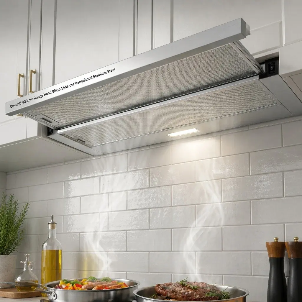 Slide Out Range Hood Kitchen Exhaust 90cm Stainless Steel Silver