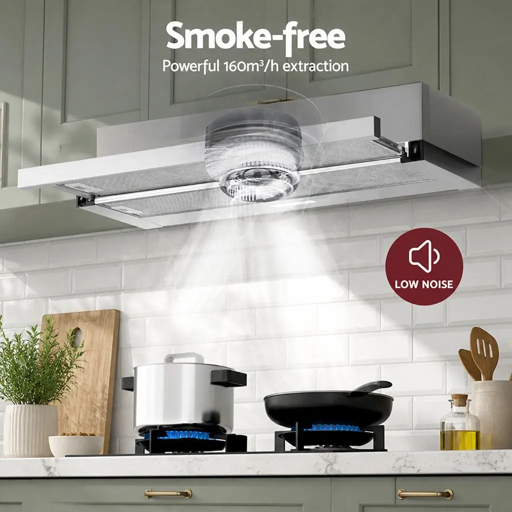 Slide Out Range Hood Kitchen Exhaust 90cm Stainless Steel Silver