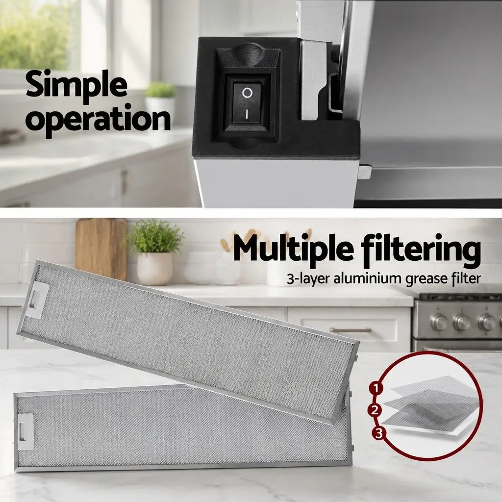 Slide Out Range Hood Kitchen Exhaust 90cm Stainless Steel Silver