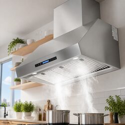Wall-Mounted Range Hood 900mm 3-Speed Fan LED Display Remote Control Silver