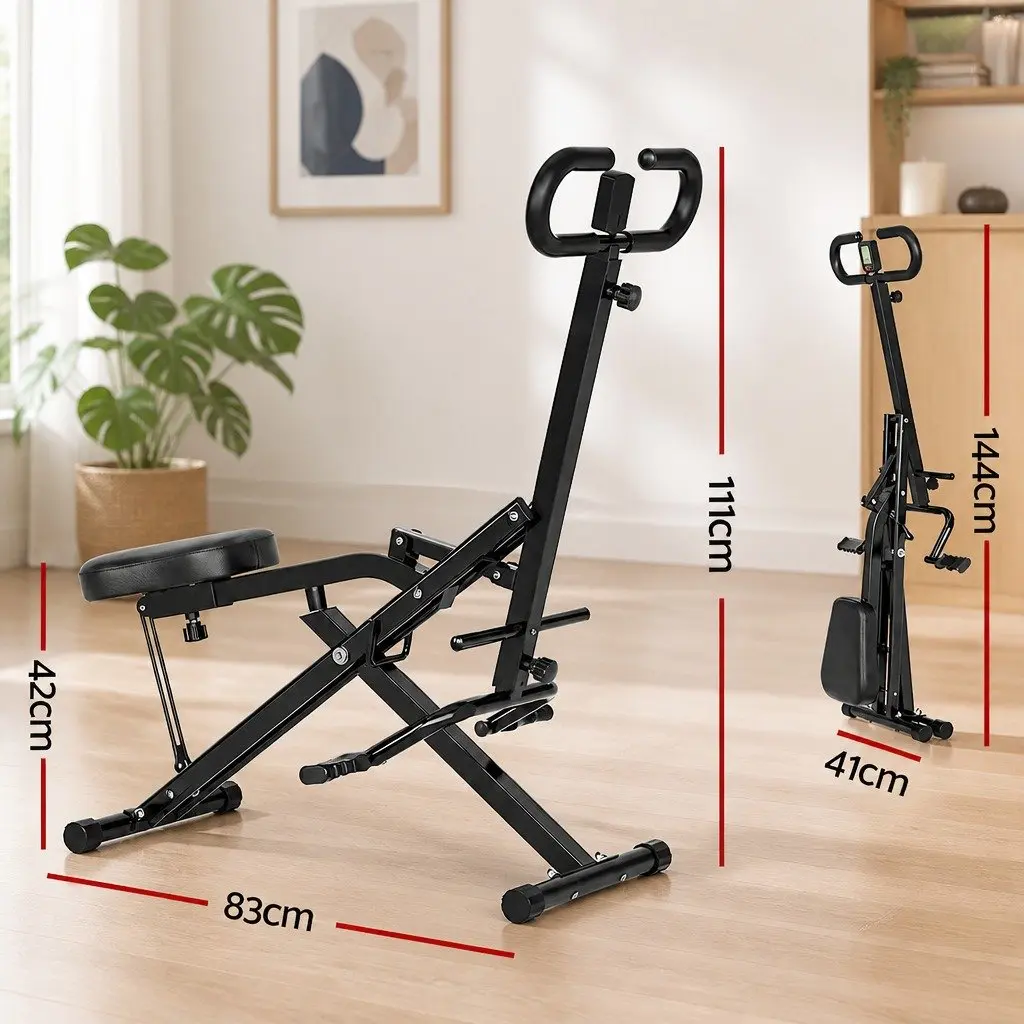 Foldable Squat Machine Adjustable Seat Home Gym Equipment Compact Black